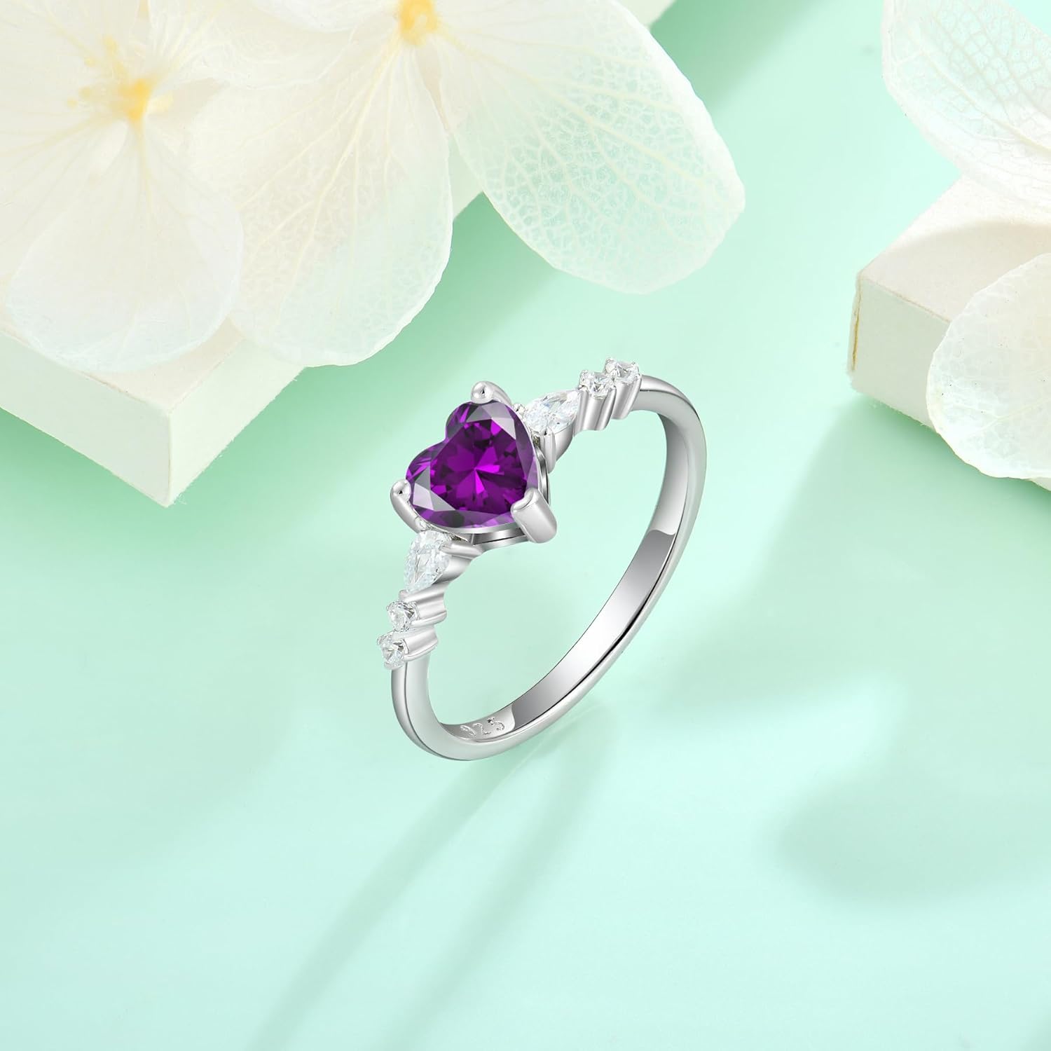 STARCHENIE Heart Ring for Women 925 Sterling Silver Heart Birthtone Engagement Wedding Promise Ring for her Size 5-10 - Image 5