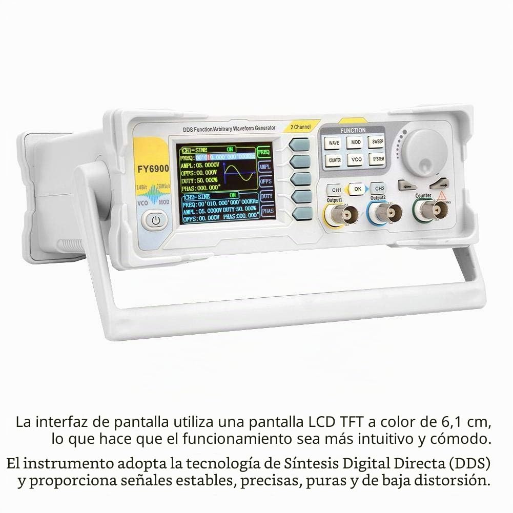 Generador de señales, FY6900-60M 60 MHz 2.4 pulgadas TFT DDS digital multifunción Forma de onda Medidor de frecuencia Contador Generadores de fuente de pulso Modulación AM/PM/ASK/FSK/PSK(UE)
