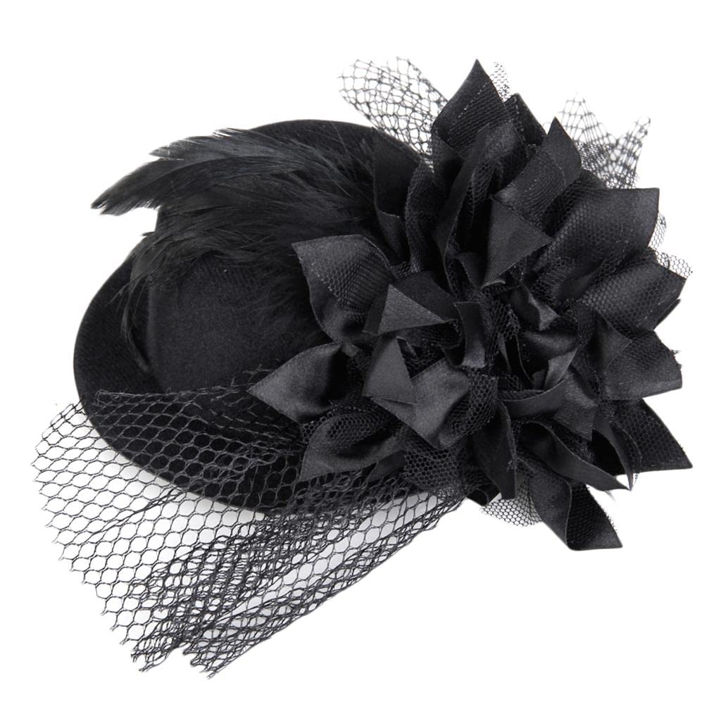 MYADDICTION Ladies Flower Decorated Hair Clip Feather Burlesque Punk Mini Top Hat-Black Clothing Shoes & Accessories | Costumes Reenactment Theater | Accessories | Hats & Headgear