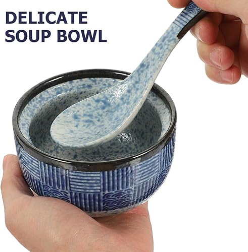 Miniatura 9 de Kichvoe Juego de cuencos de sopa japoneses – 1 juego de cuencos de cerámica para sopa Miso con tapa y cuchara para fideos y arroz Ramen, ideal para