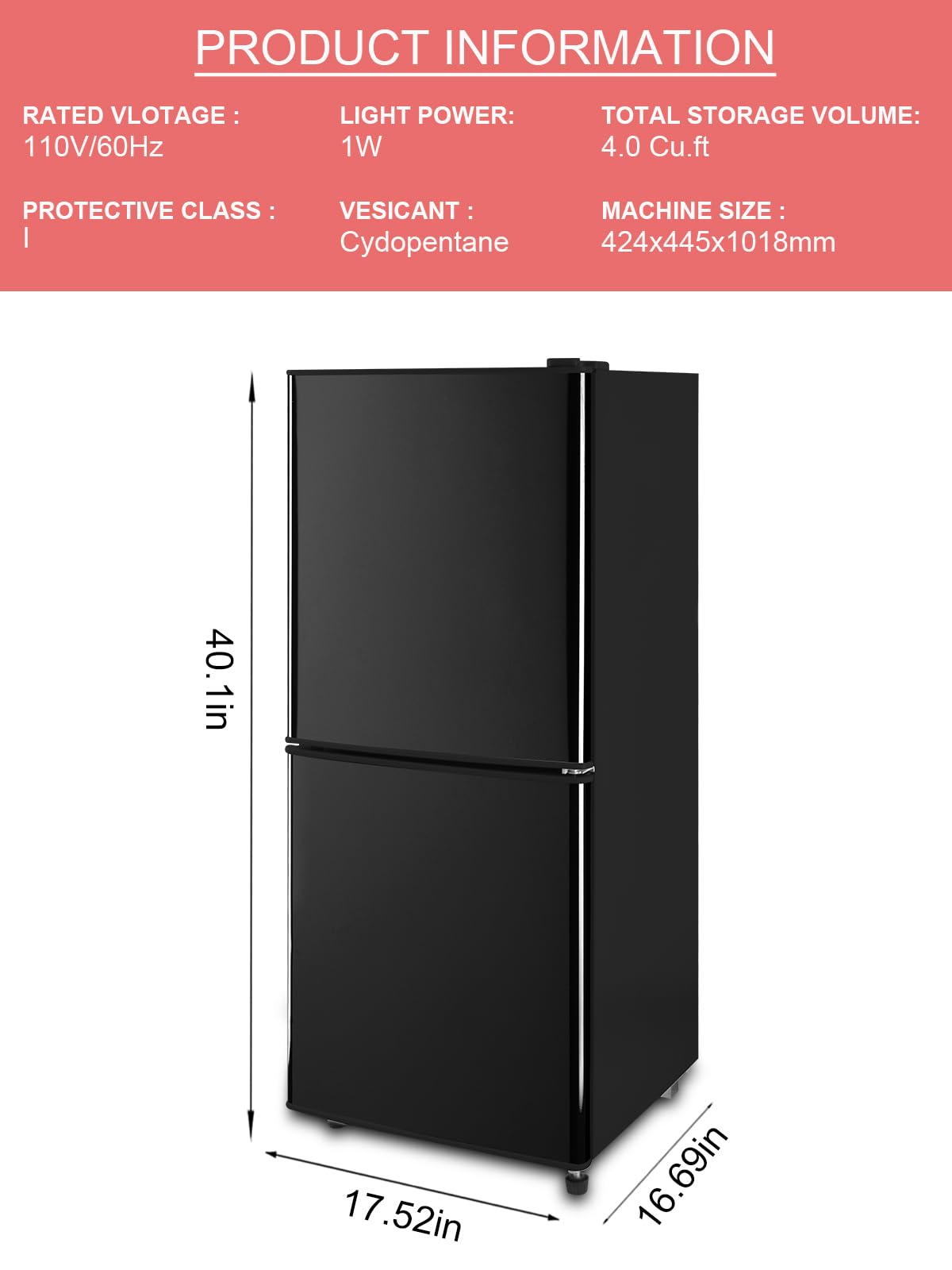 KRIB BLING 4.0 Cu.Ft Refrigerator with Freezer, 2 Doors Fridge with Adjustable Thermostat Control, Refrigerator for Kitchen, Dorm, Apartment, Garage, Office, Black on Fridge.com