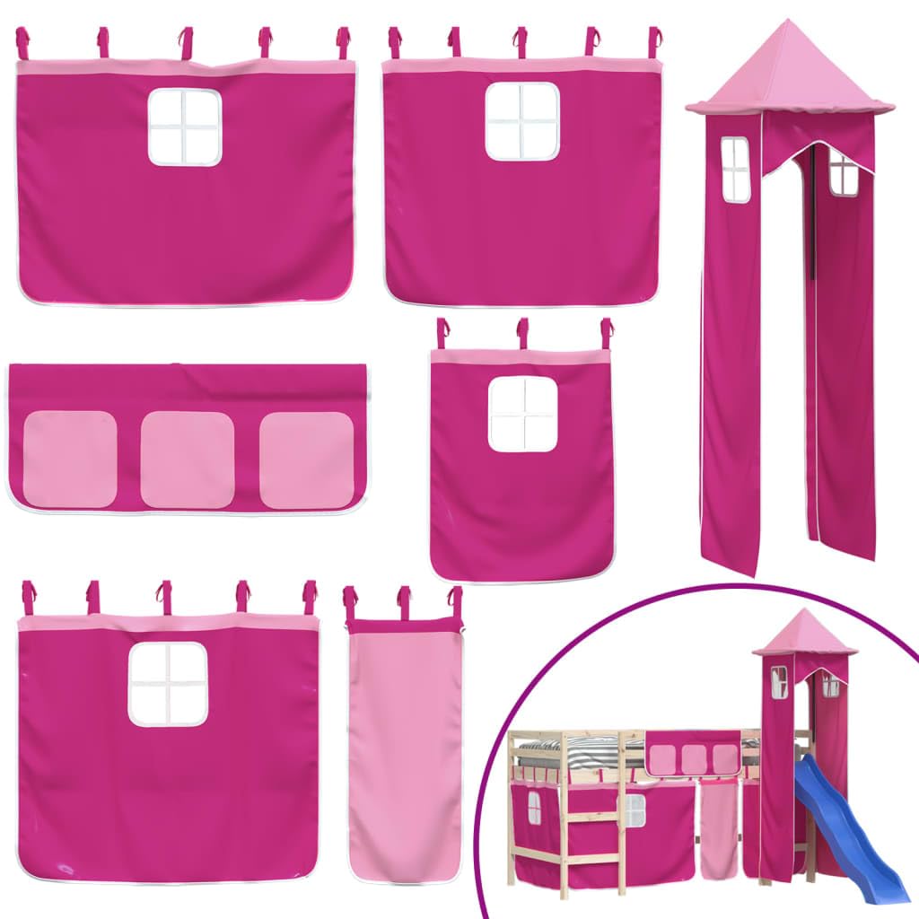 Spielzelt Vorhang Set für Hochbett Rosa, Spielvorhang mit Turm für Kinderbett, Versteck Spielhaus Zubehör aus strapazierfähigem Polyester für Kinderzimmer