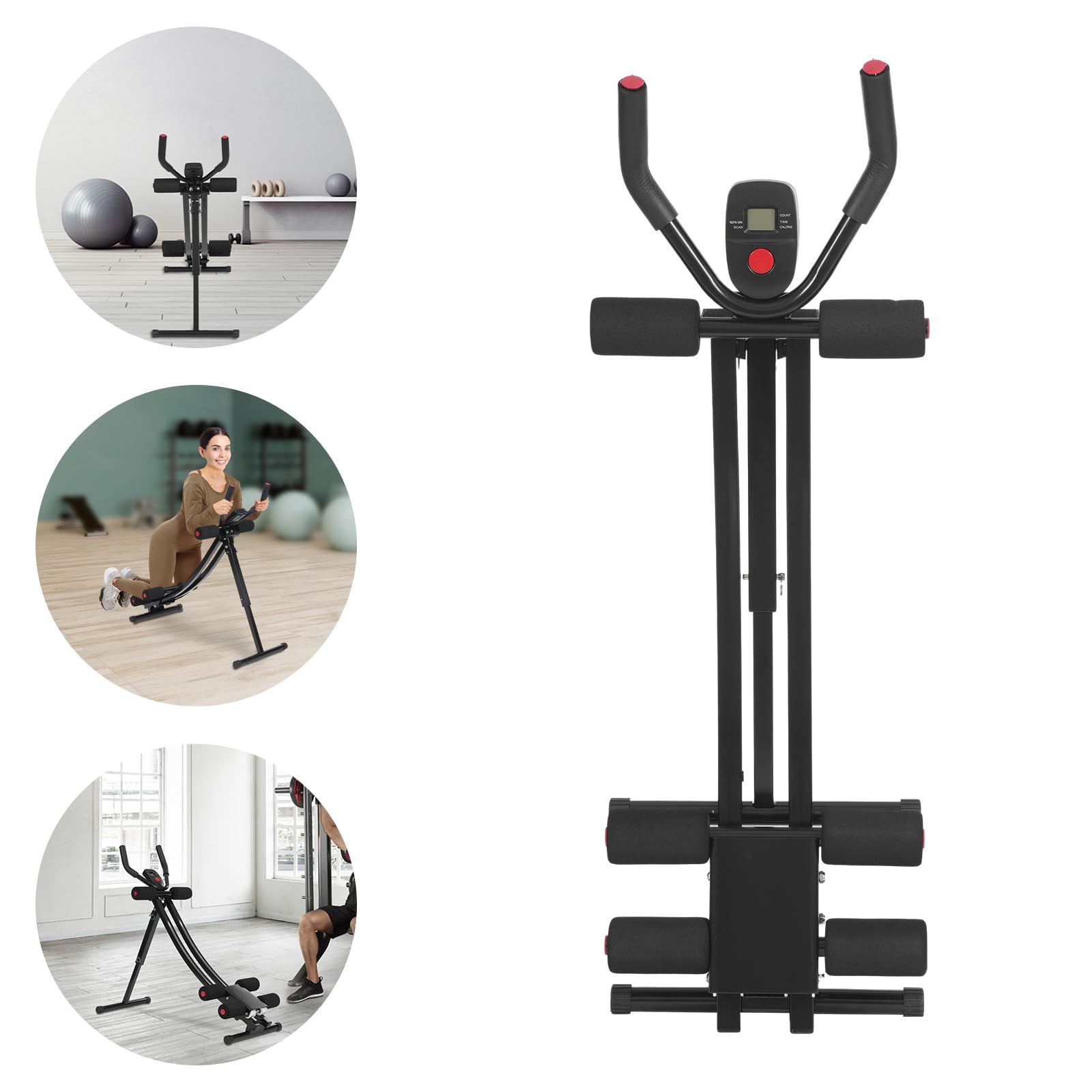 Allenatore addominale pieghevole a 3 livelli di resistenza addominale con display a LED, ruote silenziose, attrezzo per l'allenamento addominale regolabile, 200 kg per allenamento braccia e gambe