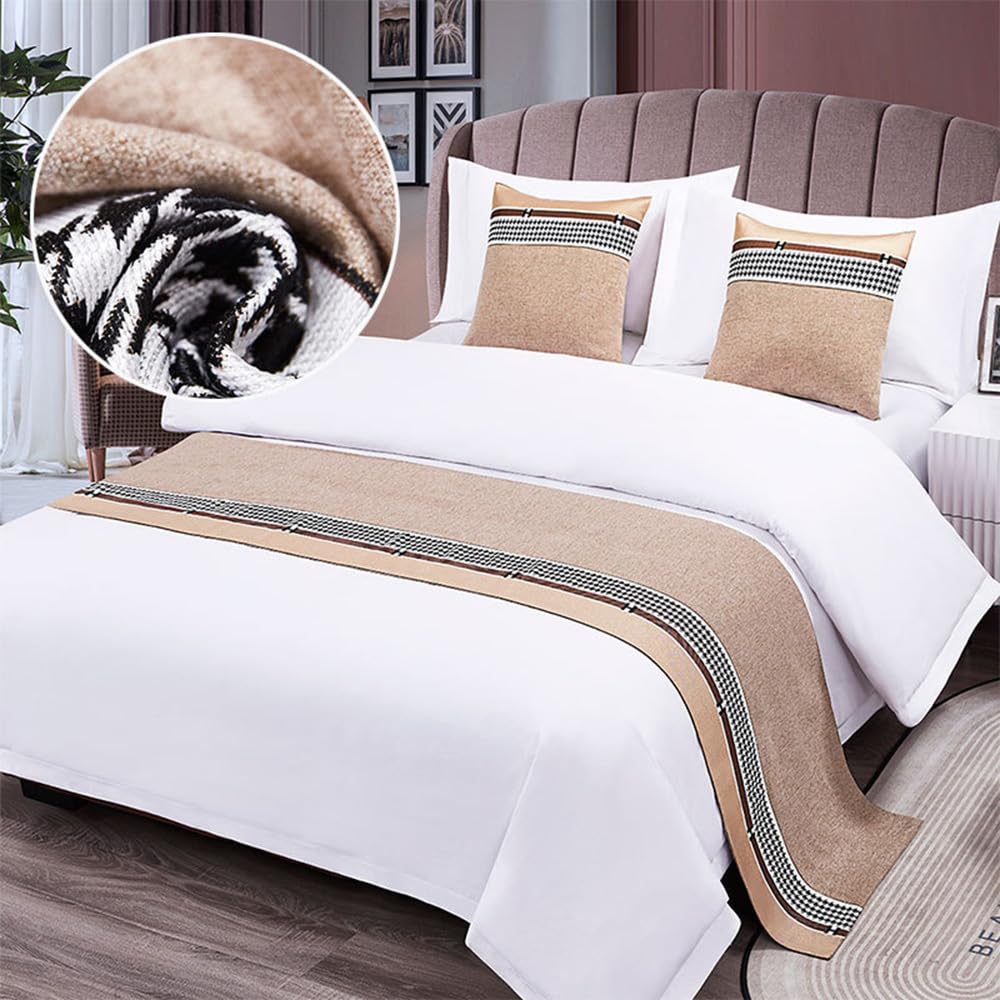 QRGMKL New Bed Runner Bedspread Premium Bed Scarf European Style Hotel Bedroom Home Bedding Protector Bed Runners and Matching Cushions-R||210X50cm for 1.5m Bed