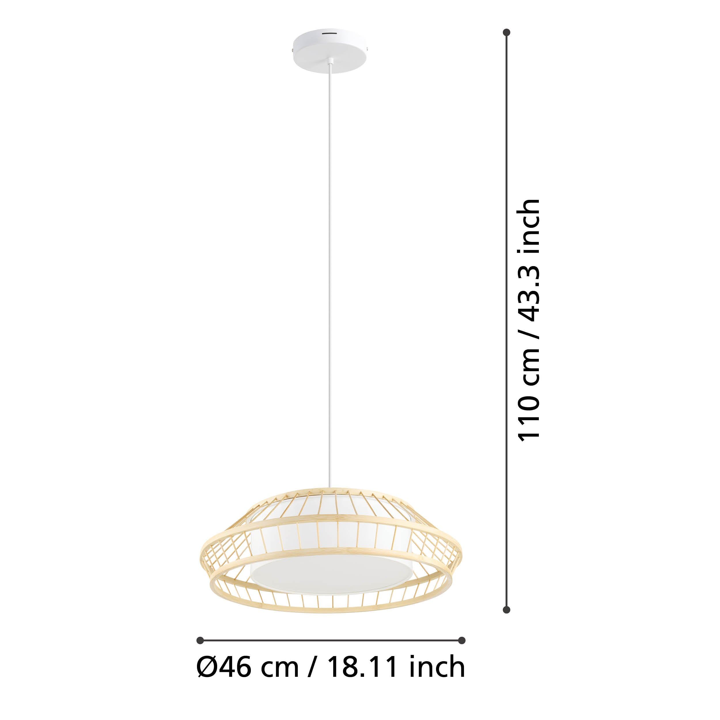 EGLO connect.z Yuku-Z Lámpara colgante led para hogar inteligente | de metal blanco y textil en blanco, madera de bambú, ZigBee, App y control por voz Alexa, blanco cálido-blanco frío, RGB