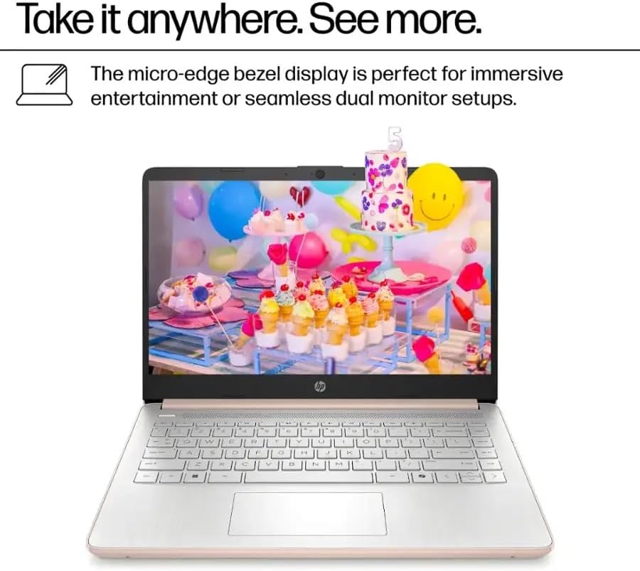 HP Stream 14 Inch Laptop for Student, Intel Celeron N150 (>N4020), 8GB RAM, 128GB UFS, Microsoft 365 with 1TB Cloud Storage, 720p Webcam, Windows 11 S, Long Battery Life, with 5ave Kit, Rose Gold - 5