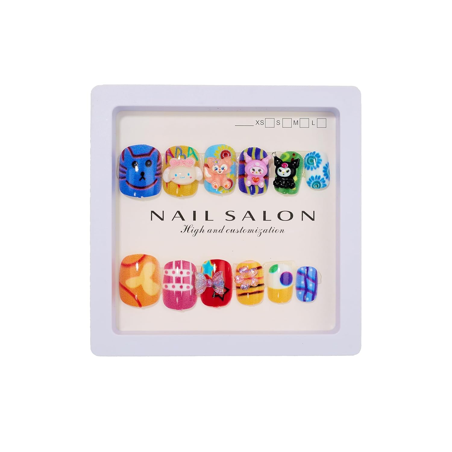 Beautiful and Cute 3D Cartoon Nails Set of 12 pieces for Kids and Adults Cartoon Kawaii Resin Art Cartoon Design (Multicolour)