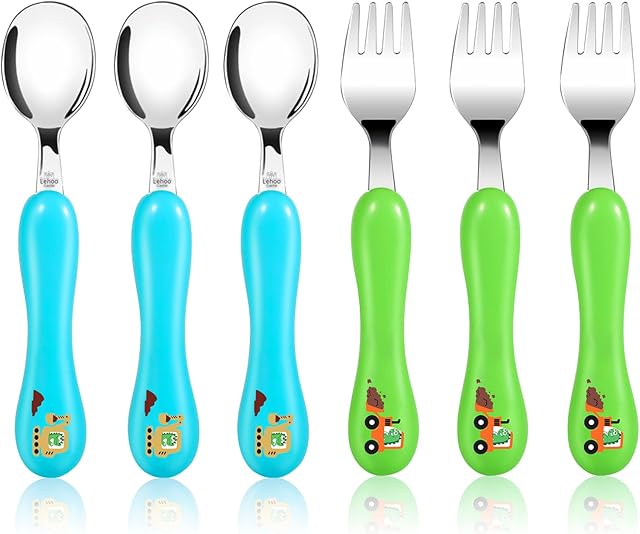 Lehoo Castle Toddler Fork and Spoon Set, 6pcs Stainless Steel Children's Cutlery Kids Cutlery Flatware, Incudes3 x Spoons, 3 x Forks (No Knives