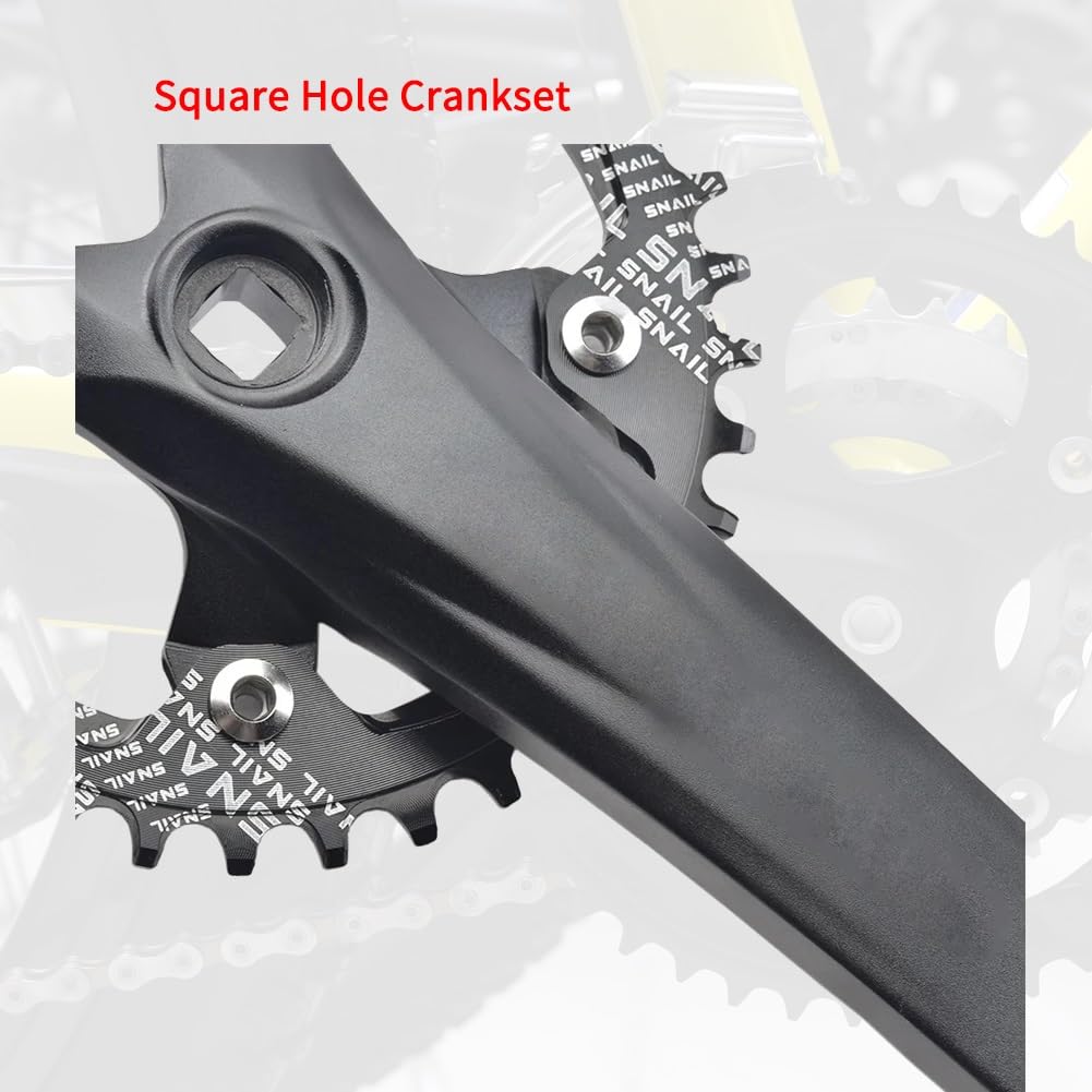 Guarnitura con foro quadrato da 170 mm, BCD 104, per mountain bike, 32/34/36/38/40/42T, corona rotonda a velocità singola con denti stretti e larghi, set di pedivelle per bici da 8-12 pollici in lega