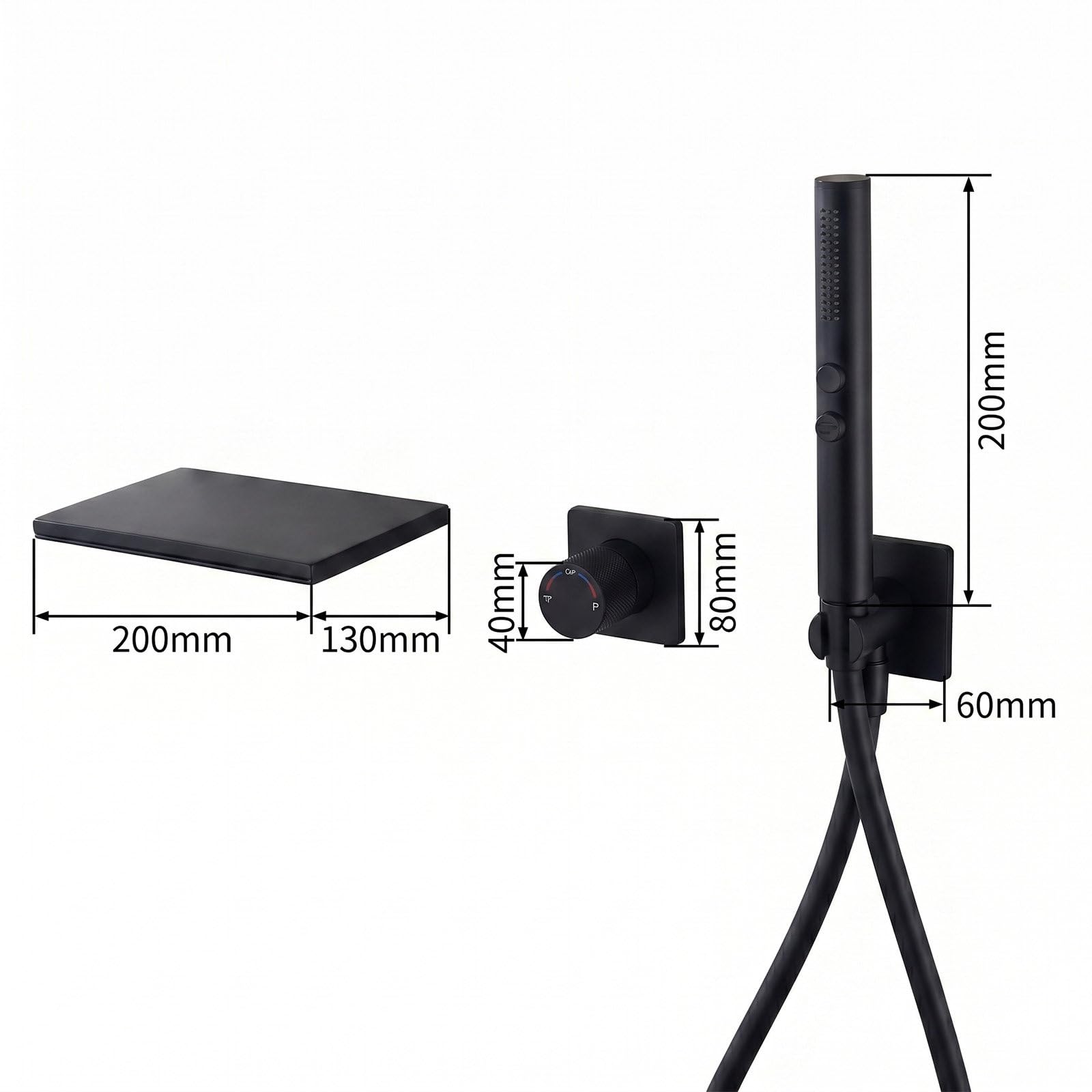 Wodospad do wanny z mosiężnym wkładem, 2 strumienie natryskowe ze stali nierdzewnej (deszcz/masaż), wąż PVC 1,5 m, bateria ścienna do wanny prysznicowej na ciepło i zimno