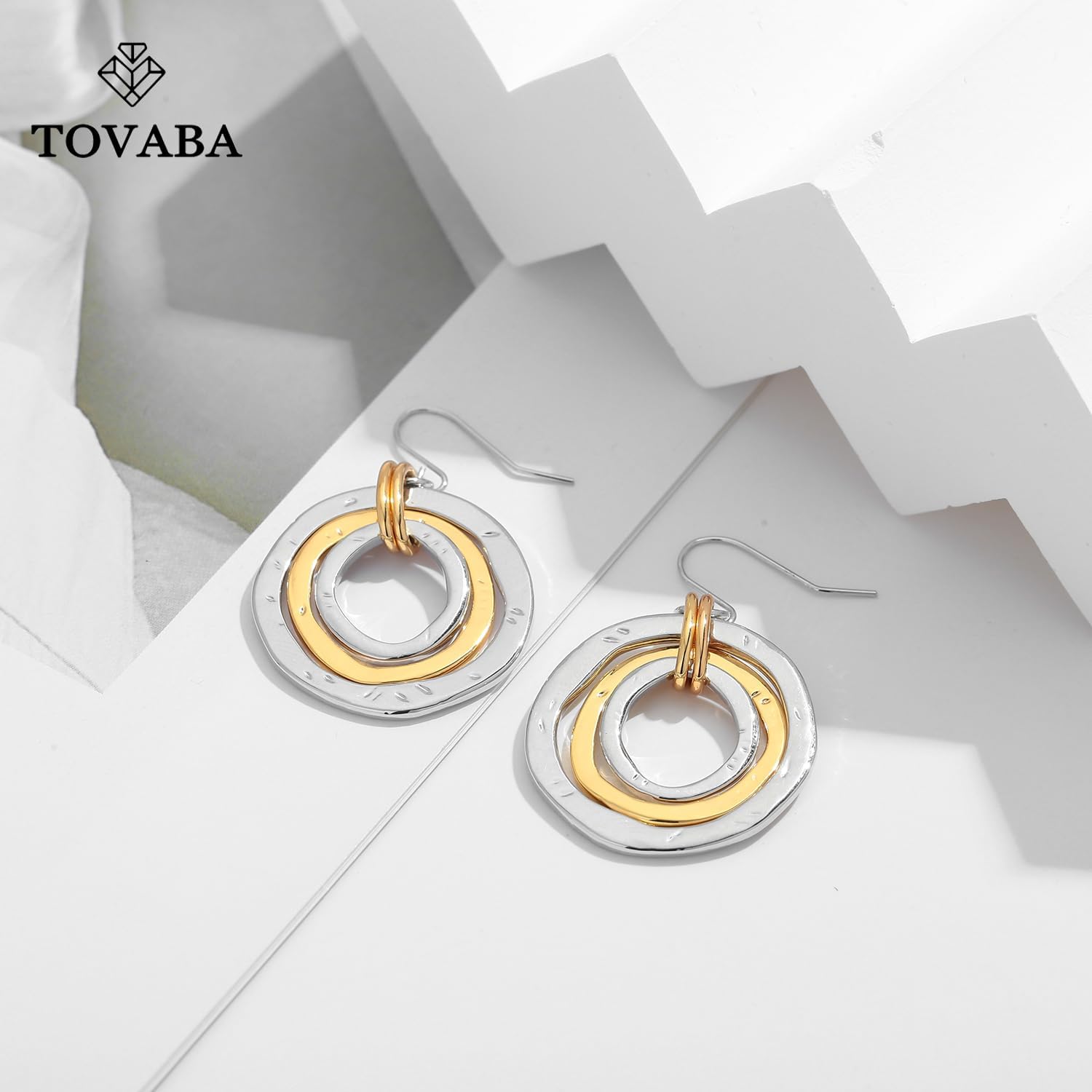Two Tone Geometric Dangle Earrings for Women Gold and Silver Trendy Drop Earrings Hypoallergenic Lightweight Dangle Earrings - Image 2