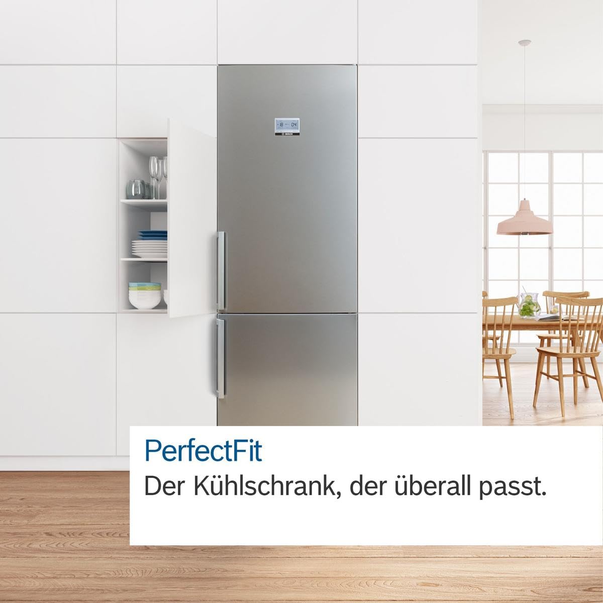 Bosch Serie 4 Kühl-Gefrier-Kombination 203 x 60 cm NoFrost KGN392WCF | VitaFresh XXL Frischesystem hält Obst und Gemüse länger knackig, LED-Beleuchtung, zwei getrennte Kühlkreisläufe, SuperKühlen