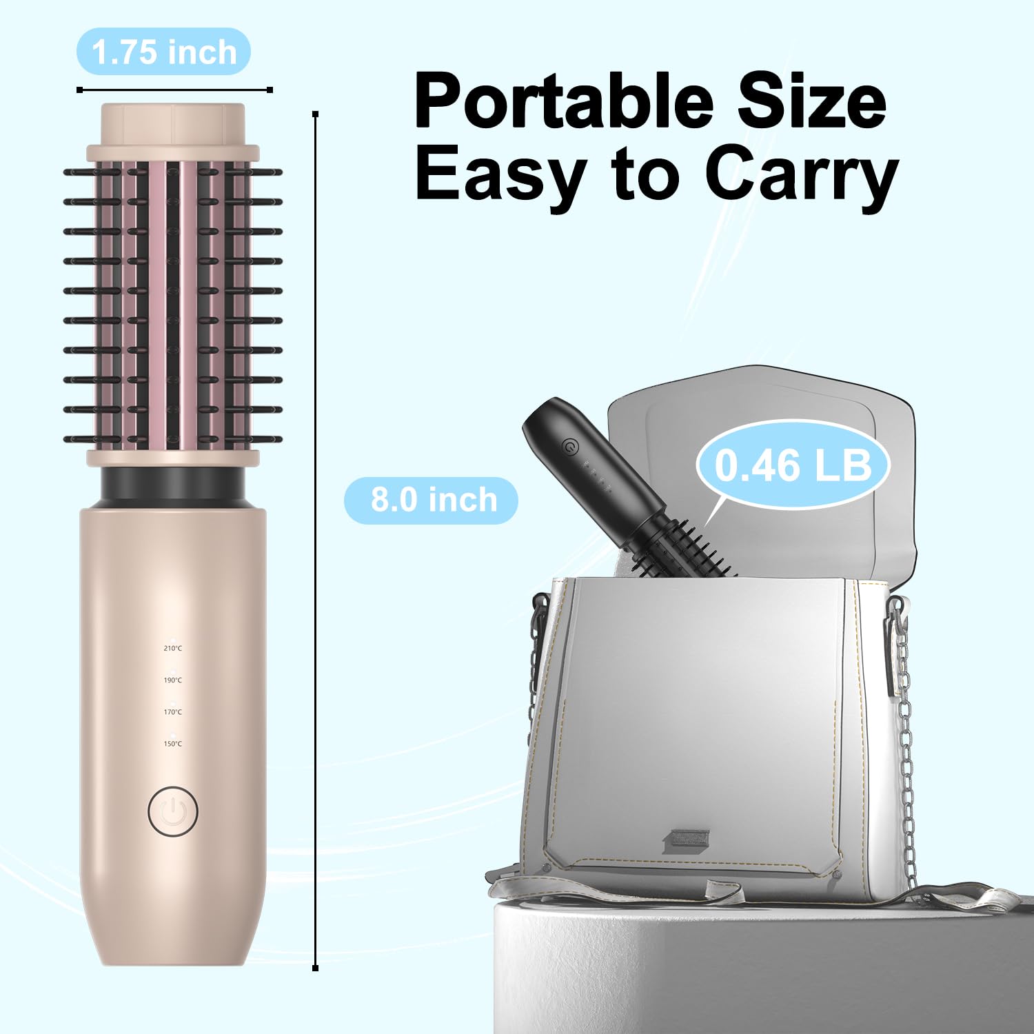 Brosse Chauffante Sans Fil 3 en 1, Brosse Thermique Portable, Brosse Cheveux Bouclés avec 4 Températures, Boucleur a Cheveux pour Créer des Boucles Naturelles, Dorés