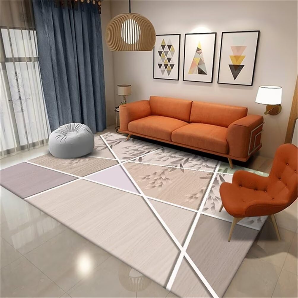 Tapis bureau XXL 180x250cm kaki lavable à motif rayé pour sol de grande chambre