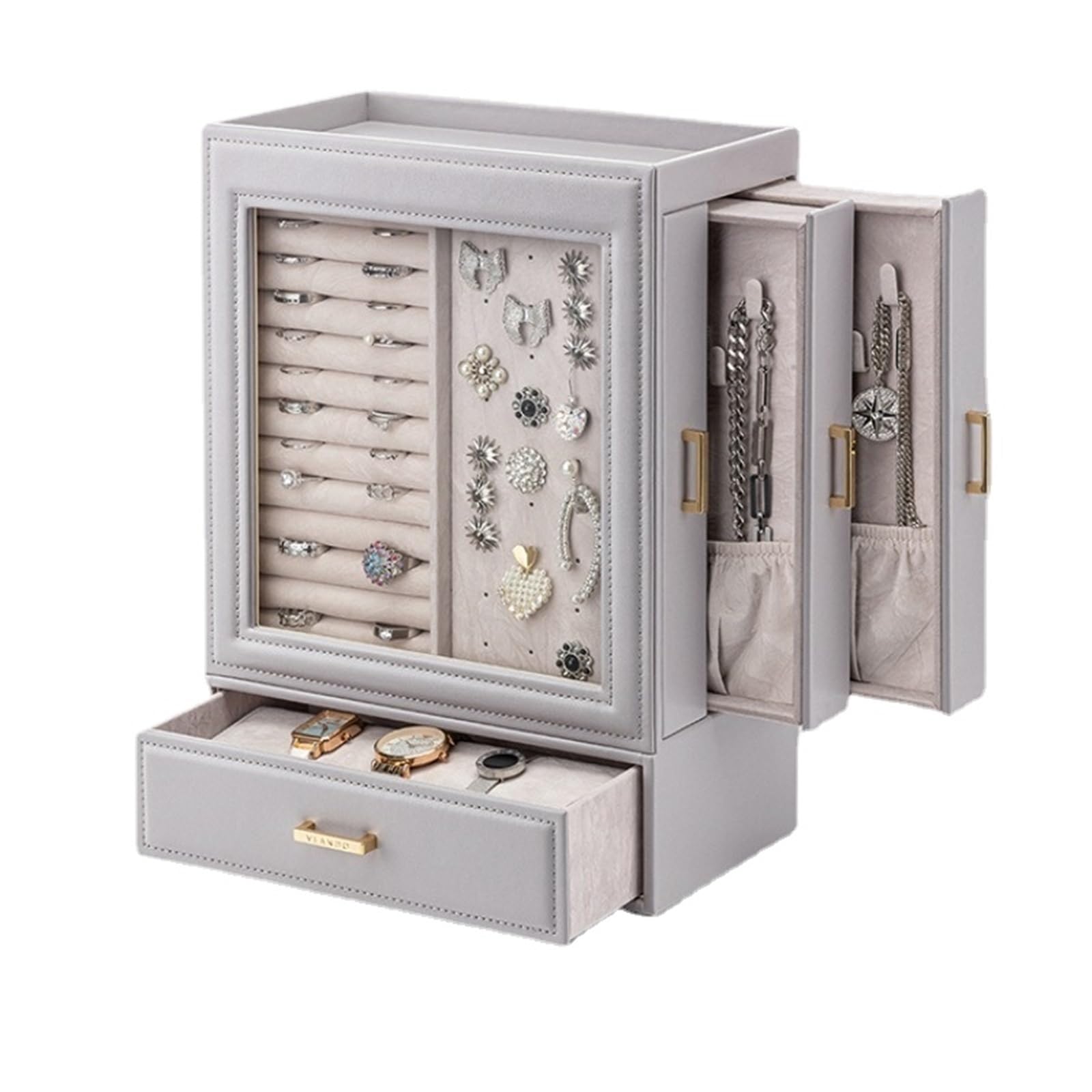 Organizer in pelle con cassetti grandi verticali per donne display multifunzione