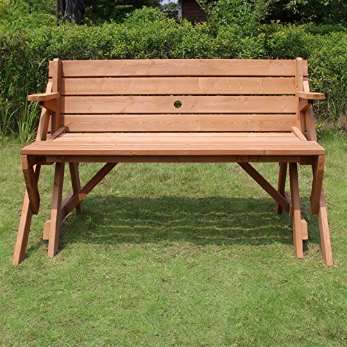 Merry Garden Interchangeable Wooden Picnic Garden Bench Outdoor Patio Dining Table, Natural - Thumbnail 7