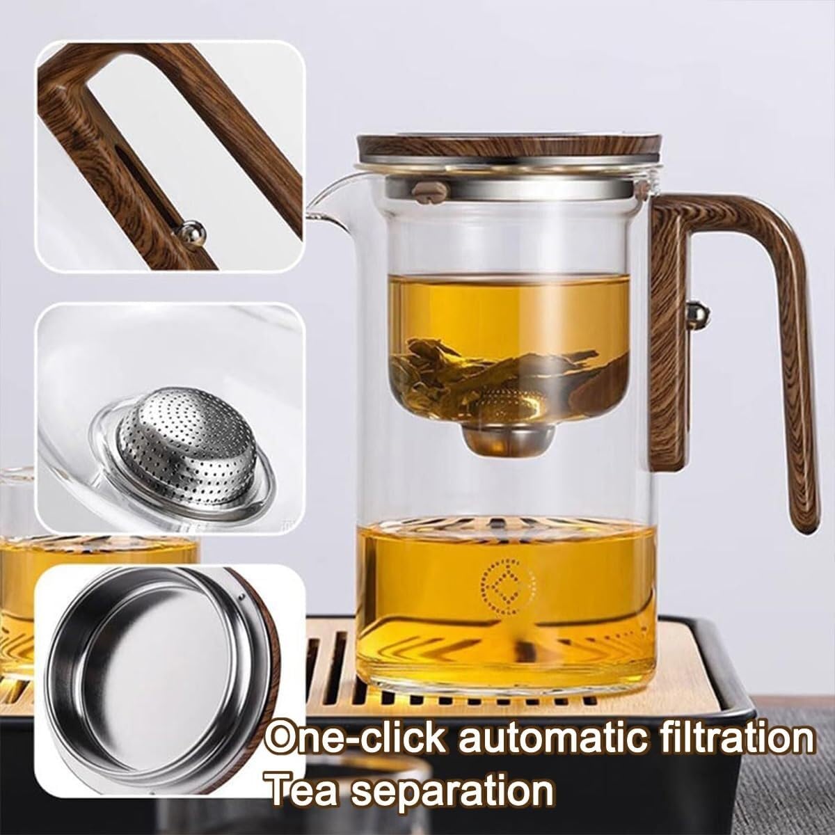 Glas-Teekanne, 520 Ml Hartglas-Teekanne Mit 4 Teetassen, Transparente Teekanne For Losen Tee, Heißes/kaltes Wasser, Saftgetränke(Transparent)