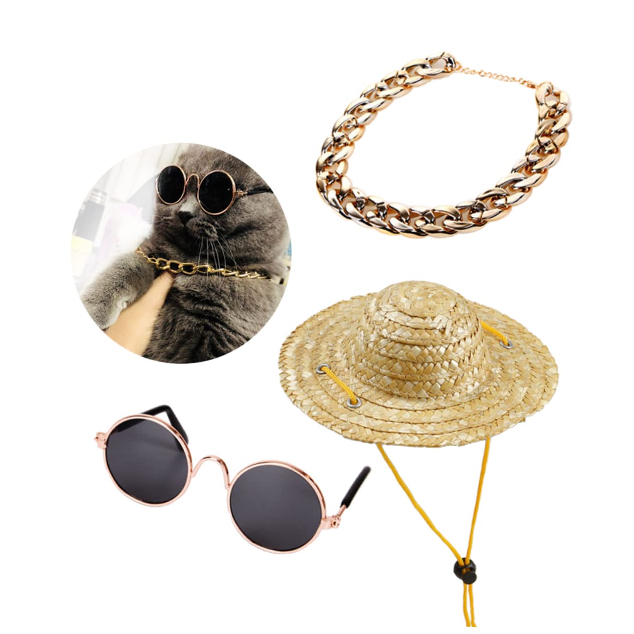 CIYODO Pet Fashion Ensemble Pcs Sunglasses Necklace Dog Decor for Dog Birthday Beach Parties