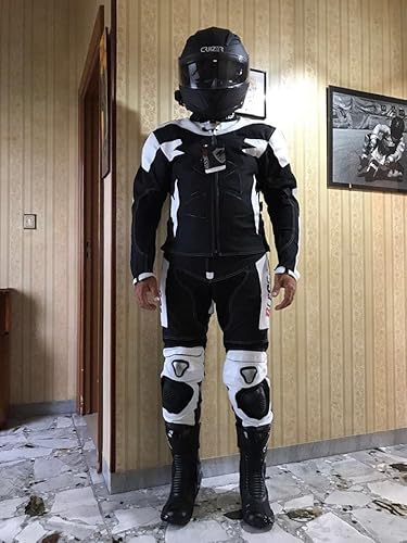 Motorcycle Suit Two Piece For Men In Leather & Textile Motorbike Biker Riding Suit With Armor Protection Ce (Black-White, Xxl) #TOP5