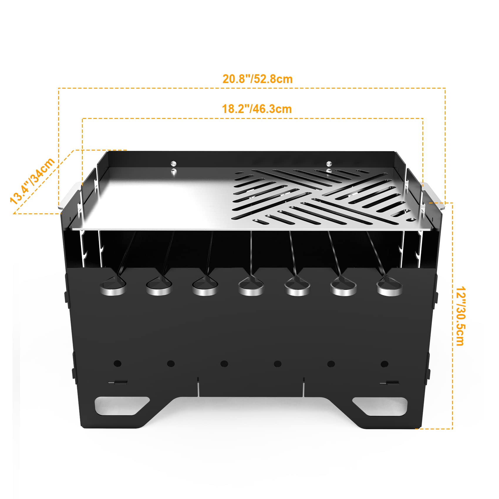 Onlyfire Mobiler Mangal Kohlegrill | Schaschlik Grill mit Plancha Grillplatte & 7 Spieße, 2 in 1 Tragbarer BBQ Holzkohlegrill - Ideal für Schaschlik, Kebab und Gemüse, 53 x 34 x30 cm