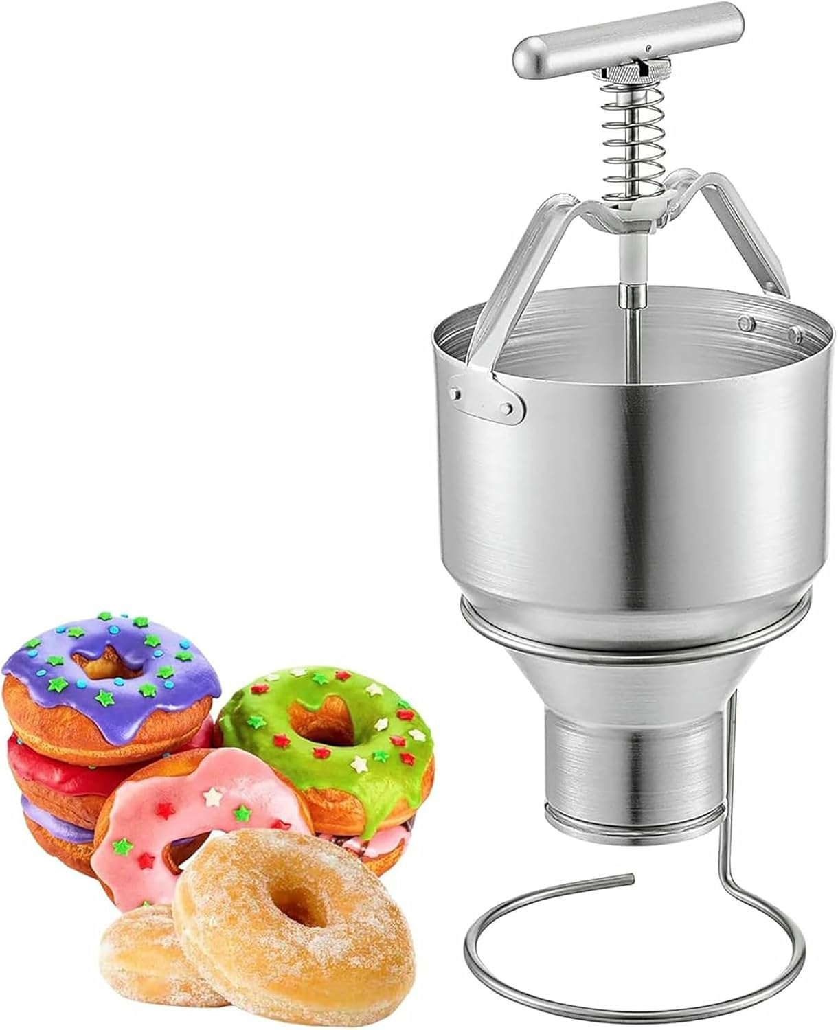 Manual Donut Depositor, Stainless Steel Donut Makers,Batter Dispenser Hopper, 6 Thicknesses Adjustment