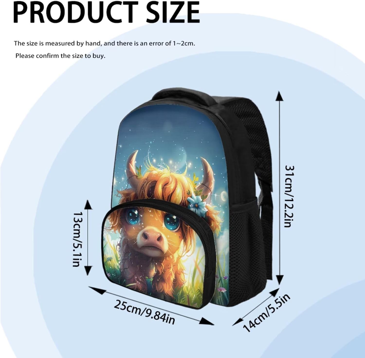 Cute Highland Cow Backpack for Girls Kids Backpack with Lunch Box and Large Pencil Pouch 3 Pcs Set 12" Lightweight Bookbag with Front Pocket Sturdy School Bag with Side Pockets for Toddler