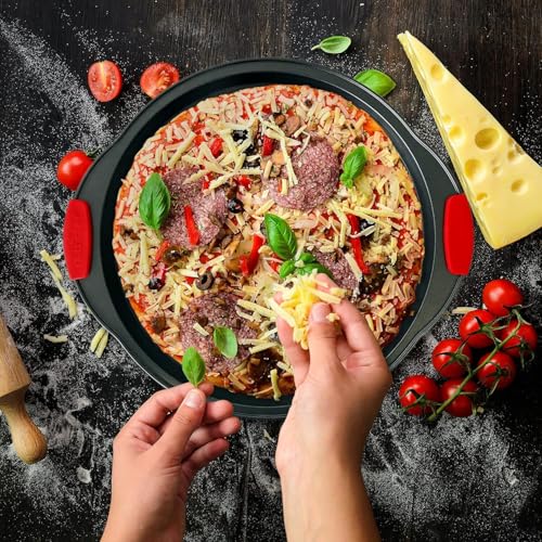 NutriChef Non-Stick Baking Tray Set 10-Piece, Stackable Oven-Safe Bakeware, Cookie Sheet, Loaf, Pizza, Muffin, Cake, Round & Square Pans, Non-Stick Trays with Red Silicone Handles - Image 6