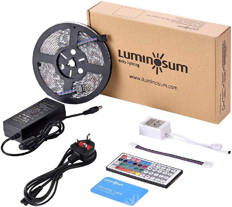 LED Strip Lights RGB Kit, 5M 300LEDs SMD5050 Waterproof, with 44-key IR Controller & DC12V 5A Power Adapter, 1 Connector, for Home Decor