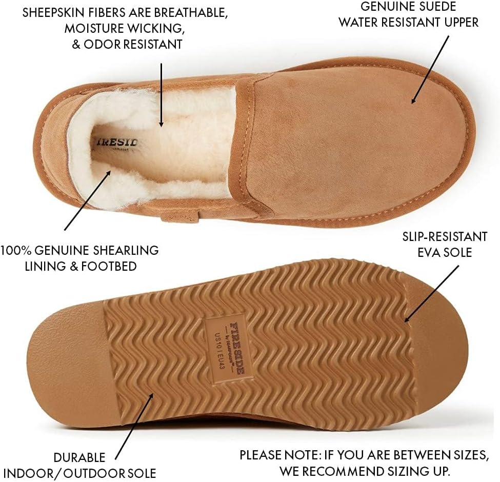 Fireside by Dearfoams Men's Hobart Genuine Shearling Closed Back