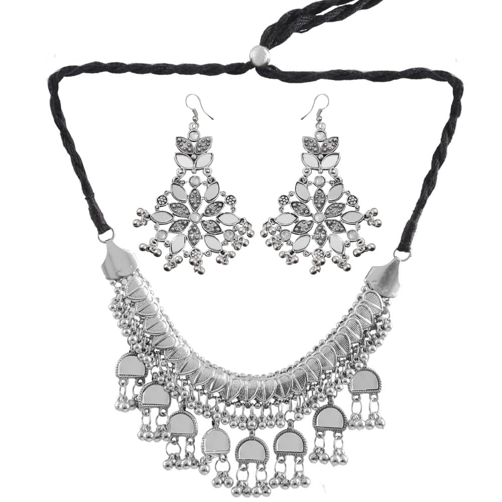 University Trendz Oxidised Silver Mirror Necklace Jewellery Set with Earrings (B0CJ9QB2KN) Amazon Price History, Amazon Price Tracker