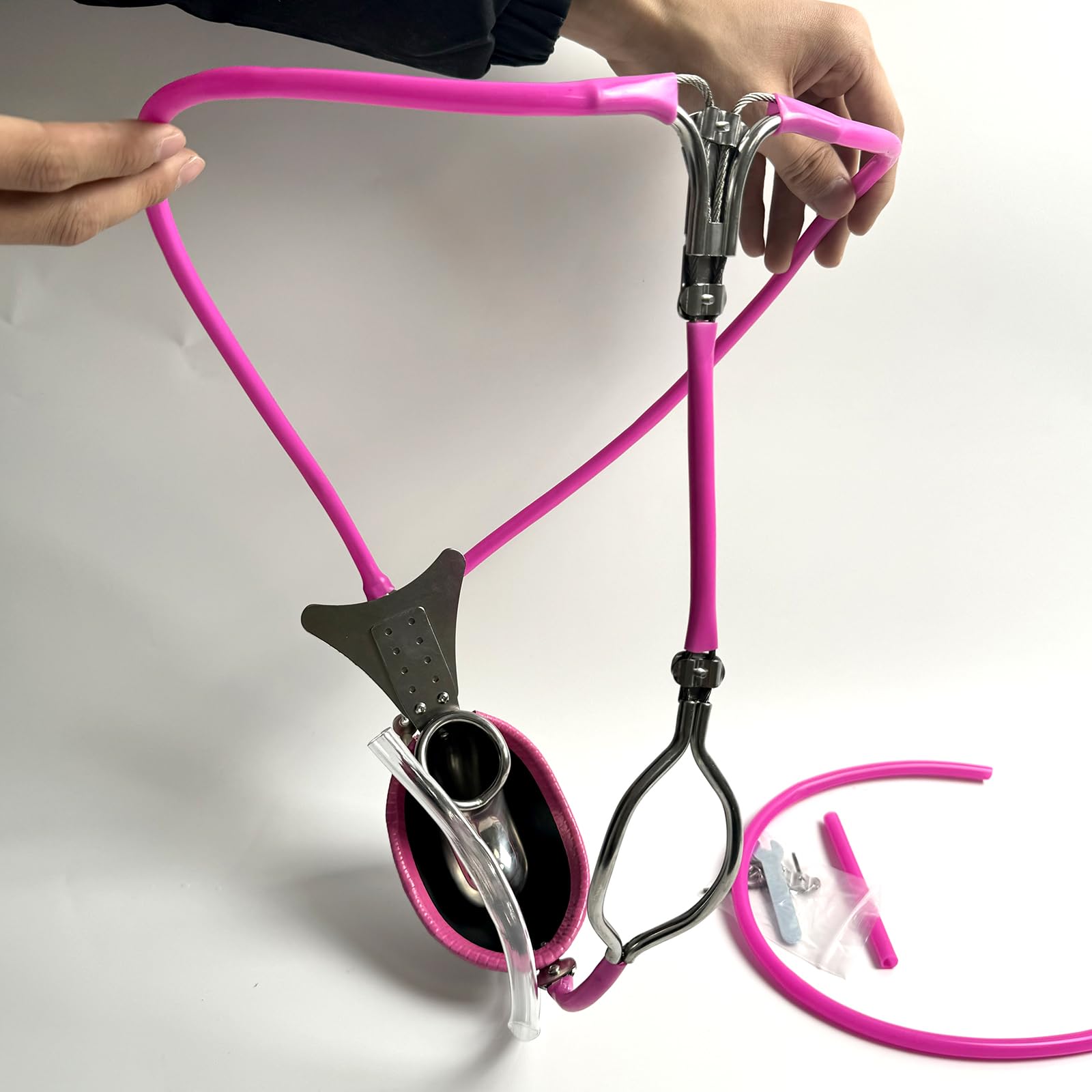 YILUQIFLY Ceinture de chasteté pour homme Acier inoxydable Verrouillable rose 60-90cm Cage à pénis BDSM