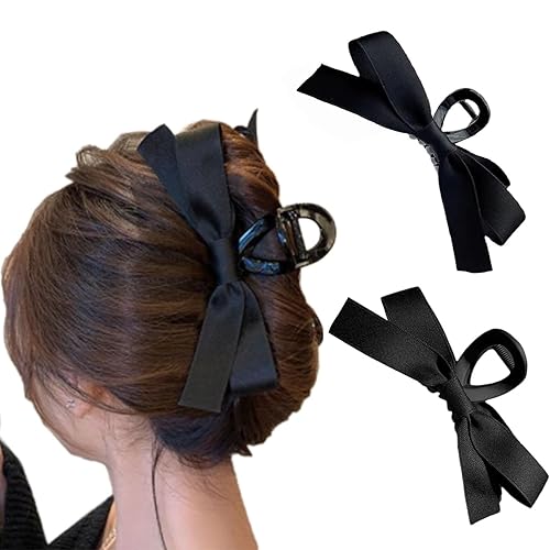 Miniatura 10 de papasgix Pinza para el cabello, pinzas para el cabello con lazo grande para mujer, paquete de 2, pinzas de mandíbula antideslizantes, negro