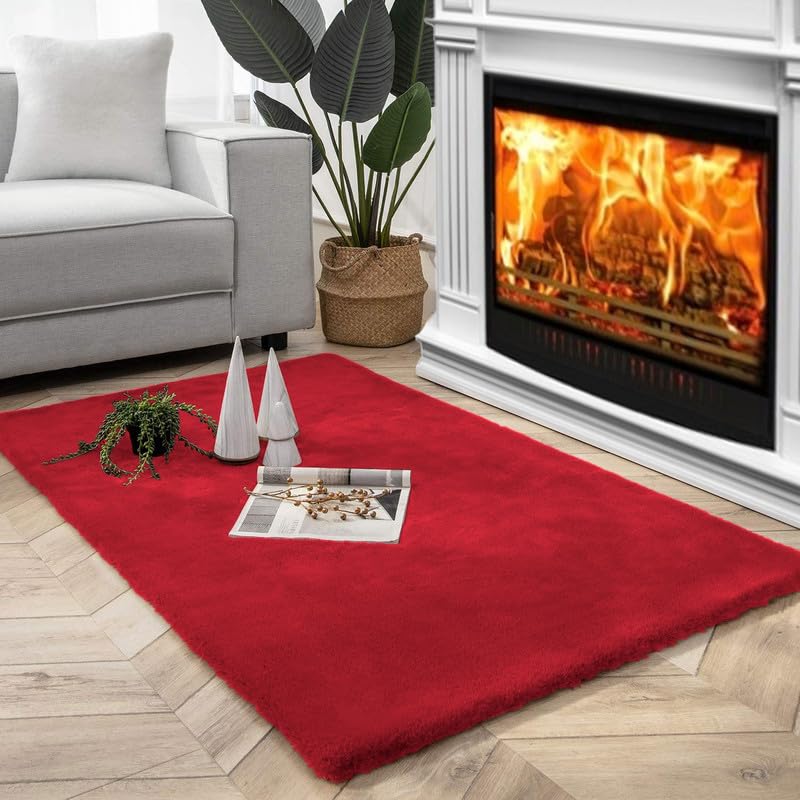 Image of Rabbit Fur Area Rug 6x8 Ft | Super Soft Plush Carpet with Anti-Slip Backing | Washable Luxury Rug for Bedroom, Living Room & Home Decor