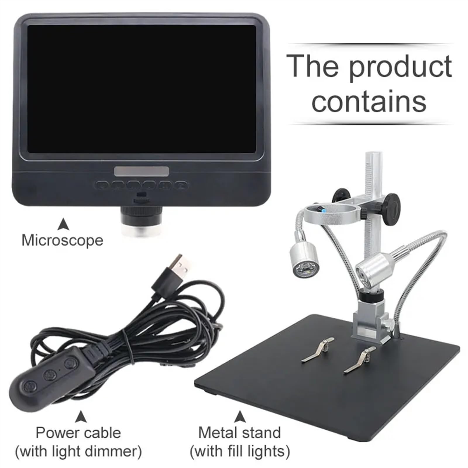 8,5-calowy mikroskop cyfrowy 1080P wyświetlacz LCD lutowniczy z podwójnym źródłem światła metalowy stojak do naprawy zegarka telefonicznego