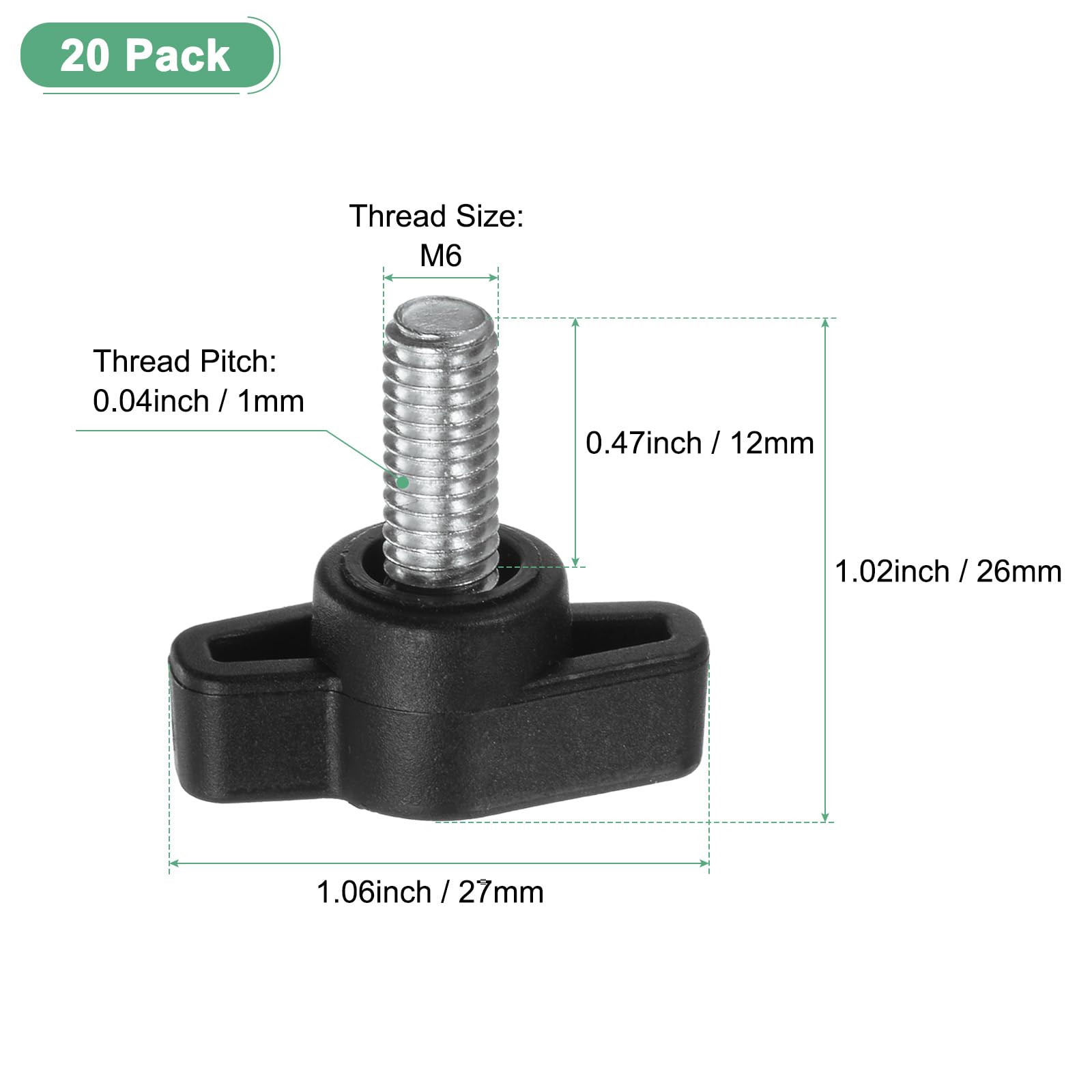 M METERXITY 20-Pack Thumb Screws, M6x12mm Tee Wing Knobs - Image 3