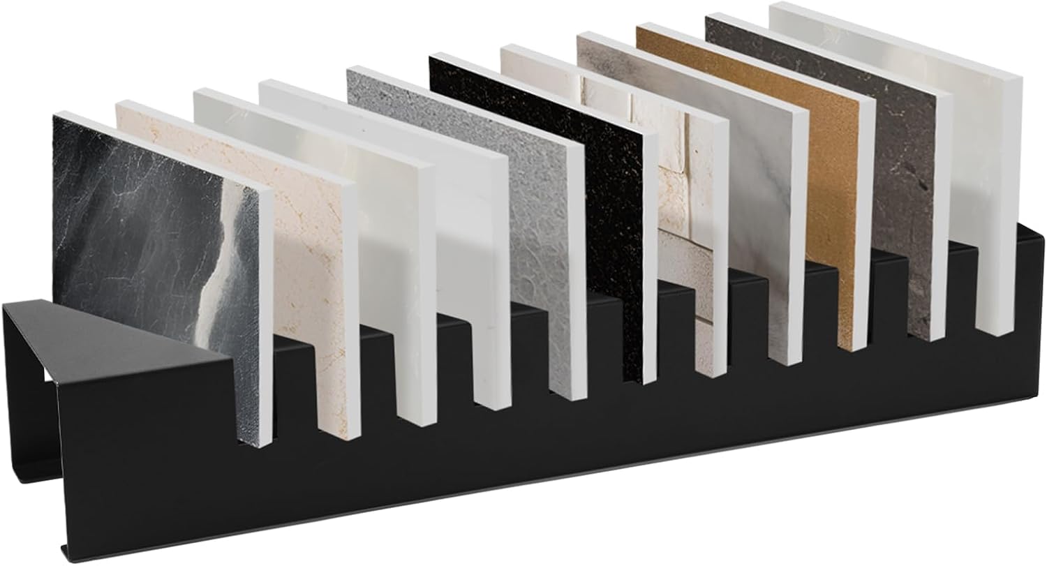 LEIFIDE 10 Slots Tile Board Display Rack Metal Tile Samples Organizer Display Stand Ceramic Sample Holder Stand for Vendors Retail Counter Retail Store Countertop