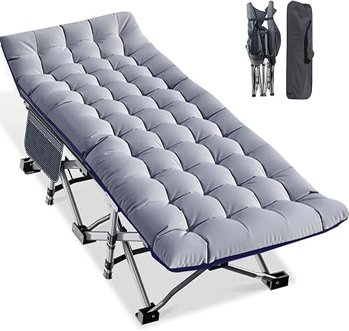 Miniatura 29 de LILYPELLE Catre de Camping Plegable, Catres para Dormir Extra Anchos de Servicio Pesado con Bolsa de Transporte, Catres de Campamento de Viaje Negro