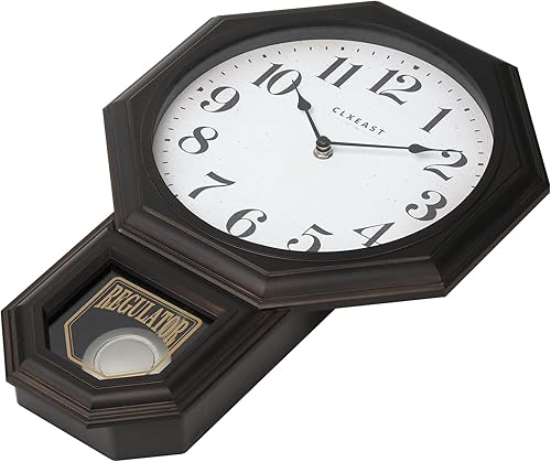 Miniatura 9 de CLXEAST Relojes de pared de péndulo para decoración de sala de estar, reloj regulador de casa escolar grande con péndulo, bronce aceitado de