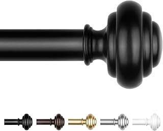 KAMANINA Black Curtain Rods for Windows 48 to 84 Inches (4-7ft) Heavy Duty Curtain Rods, 7/8 Inch Adjustable Decorative Drapery Rods Set with Modern Finials