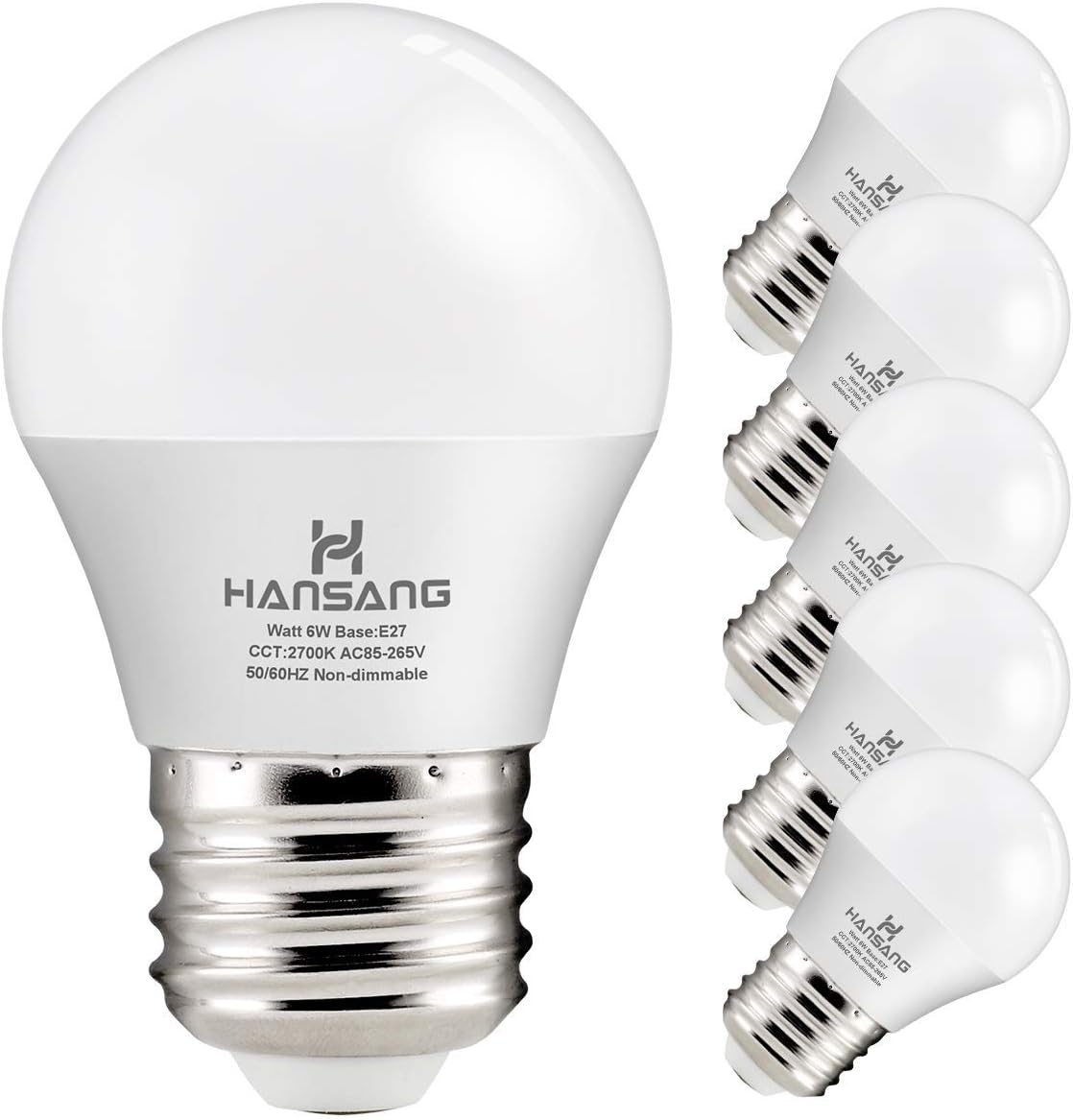 hansang E27 LED Bulb Light 6W (60W Equivalent),ES G45 Glof Ball Bulbs,Super Bright 600 Lumen 2700K Warm White,Frosted Globe Edison Screw,220° Beam Angle Non-Dimmable,6-Pack[Energy Class A+] [Energy Class A+]