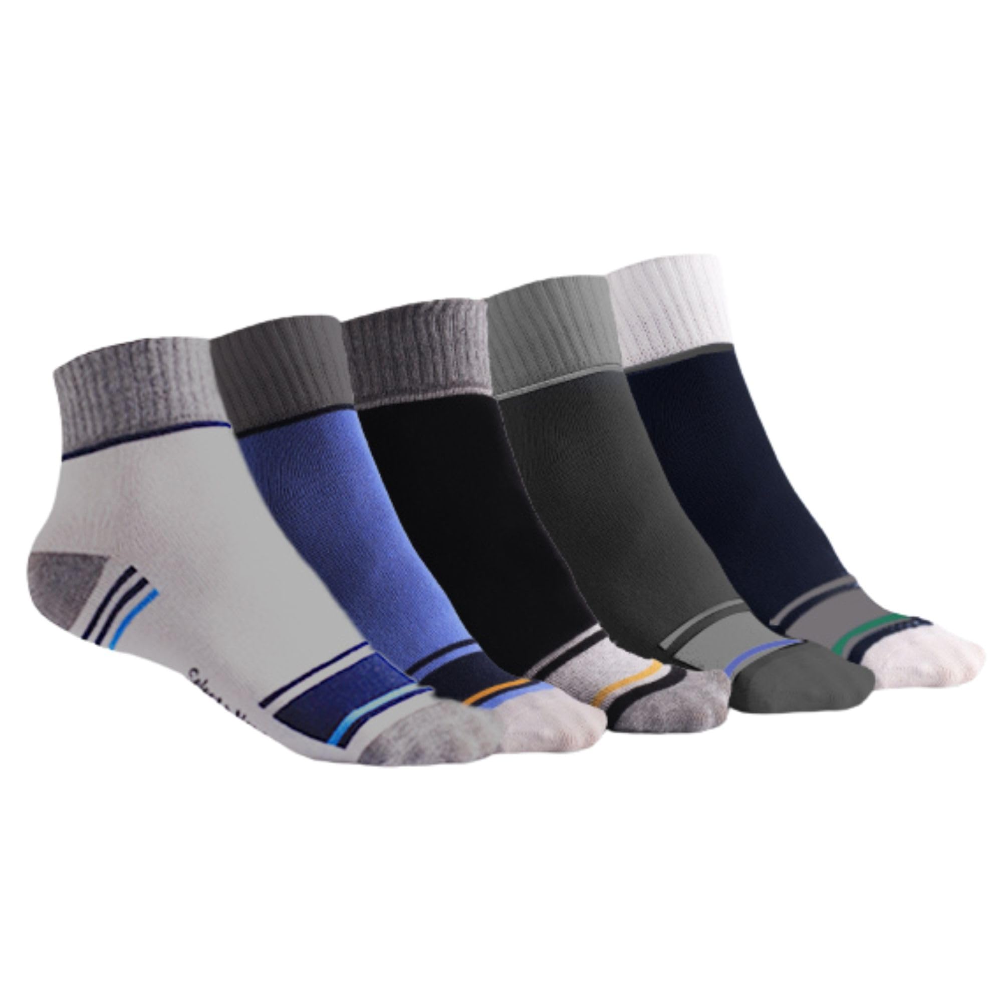 SELECTA NOW Premium Men's Socks Quarter Length Crew Socks Pack of 5 Cotton Rich Soft & Breathable Athletic Socks Contrast Heel & Toe Socks for Men Ideal for Casual Sports and Everyday Comfort