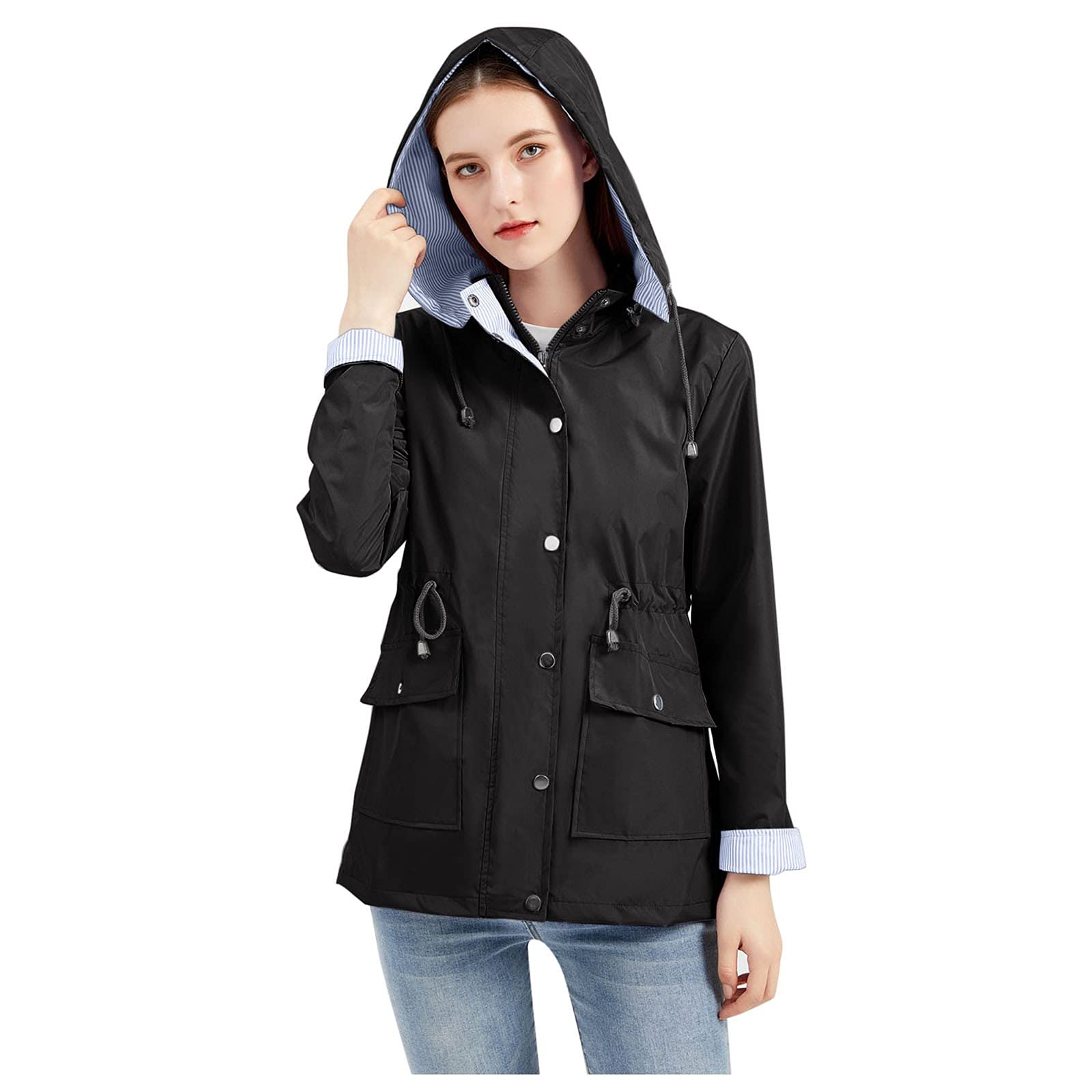 Generisch Chubasquero para mujer, impermeable, con capucha extraíble, para caminar al aire libre, para senderismo, chaqueta guardaespaldas