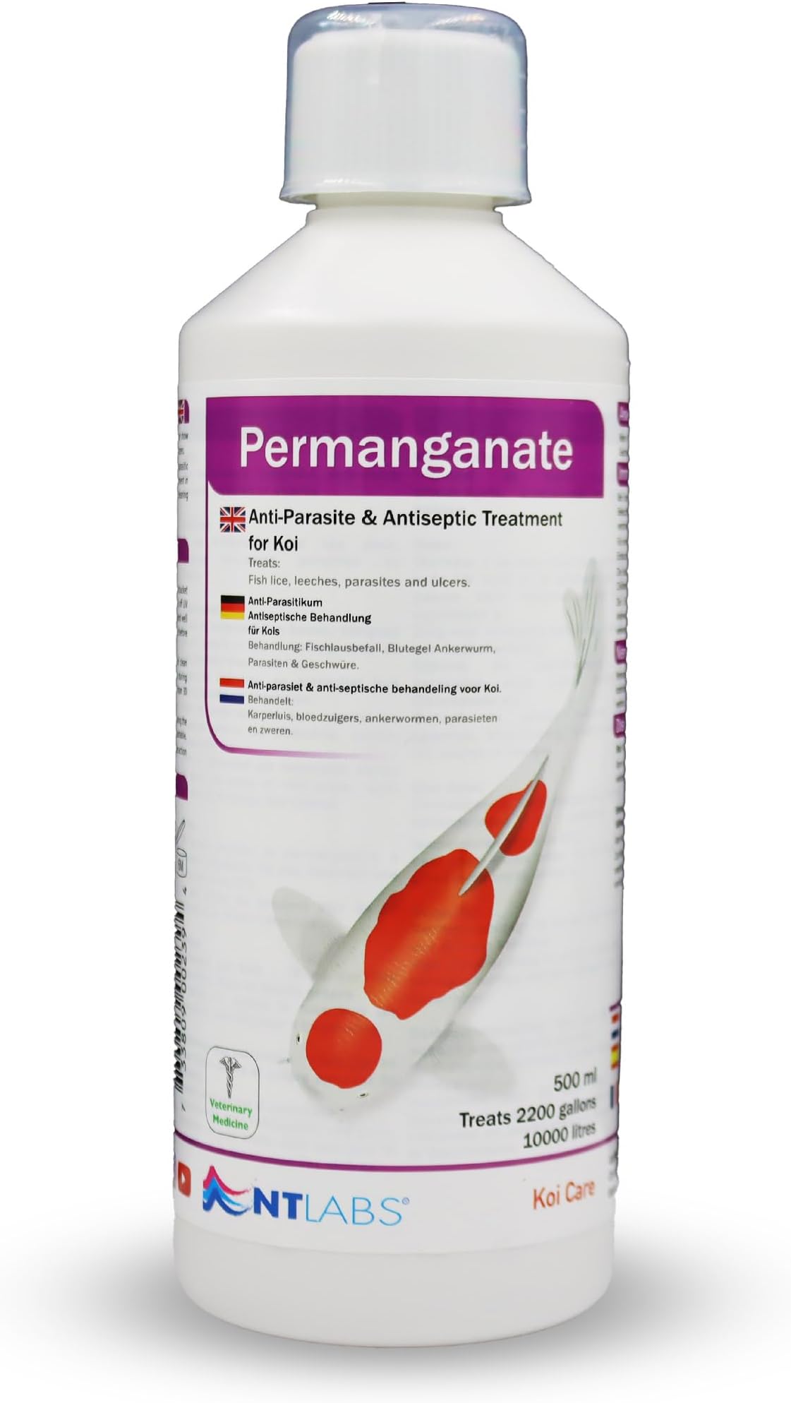 NT Labs Koi Care Permanganate Dip, Koi Medicine, Treats Fish Lice, Leeches, Parasites and Ulcers, Dip Koi Treatment, 500ml