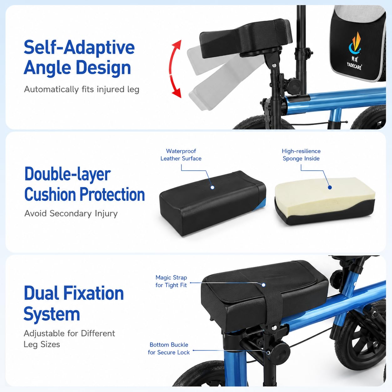 Scooter de Rodilla 2-en-1, Plegable, Lesión Pie, Adultos, 330 LBS