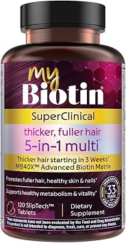 Purity Products - MyBiotin SuperClinical, 5-in-1 Multivitamin Biotin Matrix | for Women with Biotin - MB40X 40X More Soluble - Hair Growth, Skin & Nails - Energy, Metabolism & Gut Health - 120 Tablets