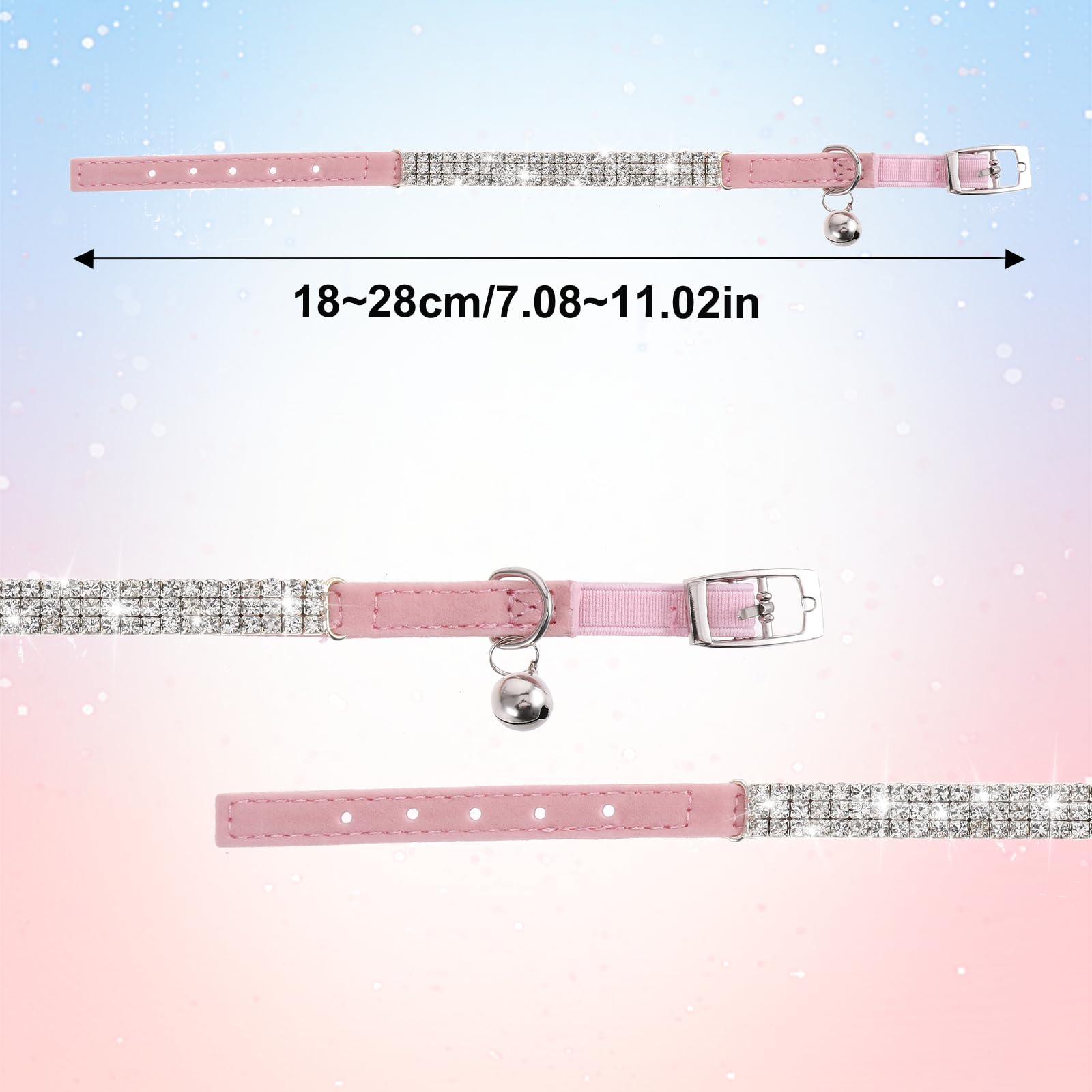 Cat Soft Collar with Bells, Rhinestones, and Diamantes for Small Dogs and Cats, pink, 29 *1.5cm - Image 2