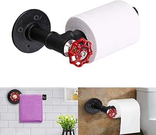 Toilet Paper Holder Wall Mount，Rustic Industrial Plumbing Toilet Paper Holder -Industrial Pipe Decor Toilet Paper Holder Set，Heavy Duty DIY Toilet Roll Holder Black Finish