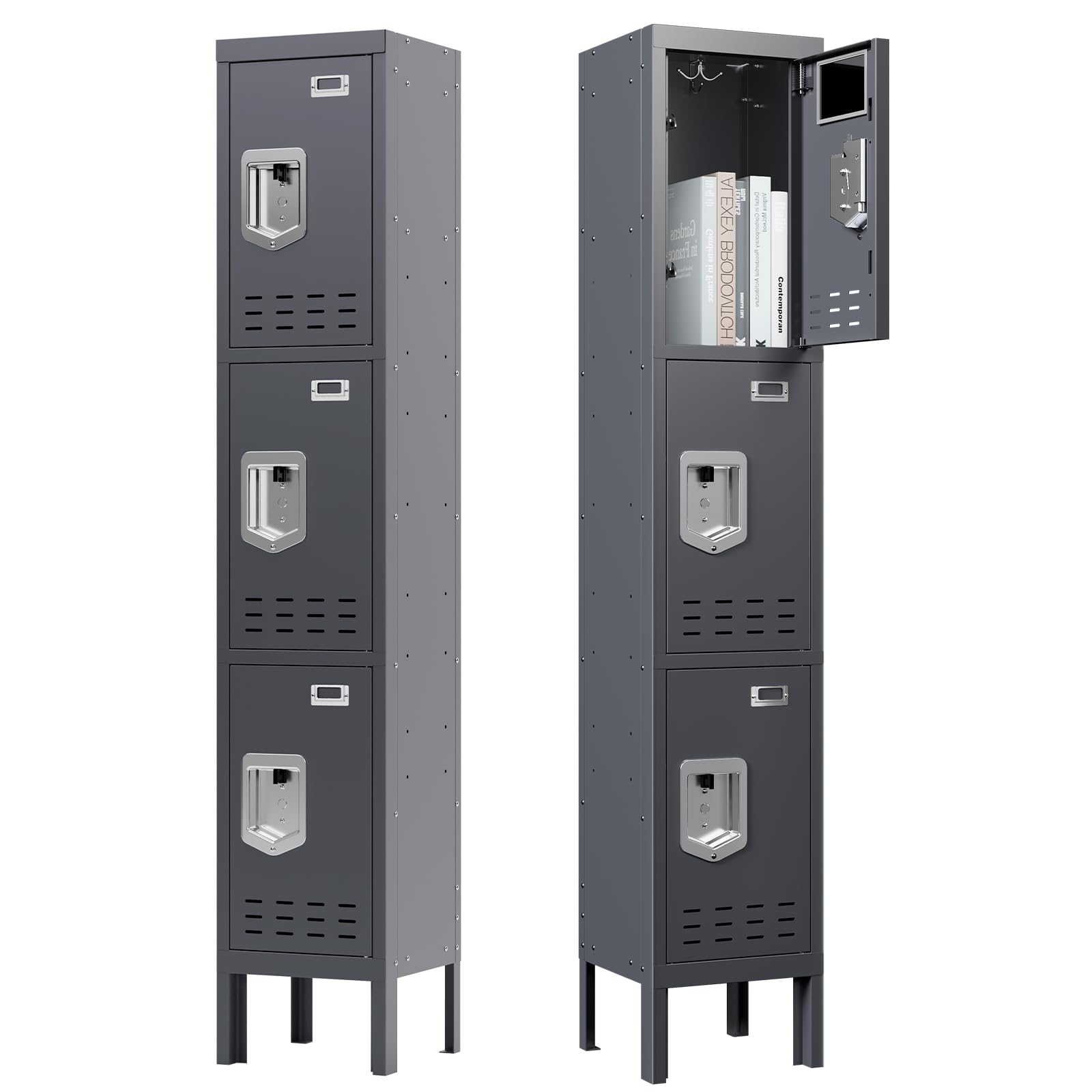 SAPITAL Employees Lockers 66" 3-Door Storage Metal Locker Cabinet for School, Gym, Home Office & Garage, Secure Equipment & Tools Organization (3