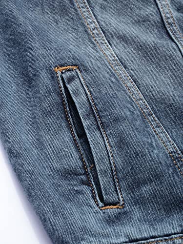 Image of The Indian Garage Co Men Blue Slim Fit Solid Denim Trucker Jacket
