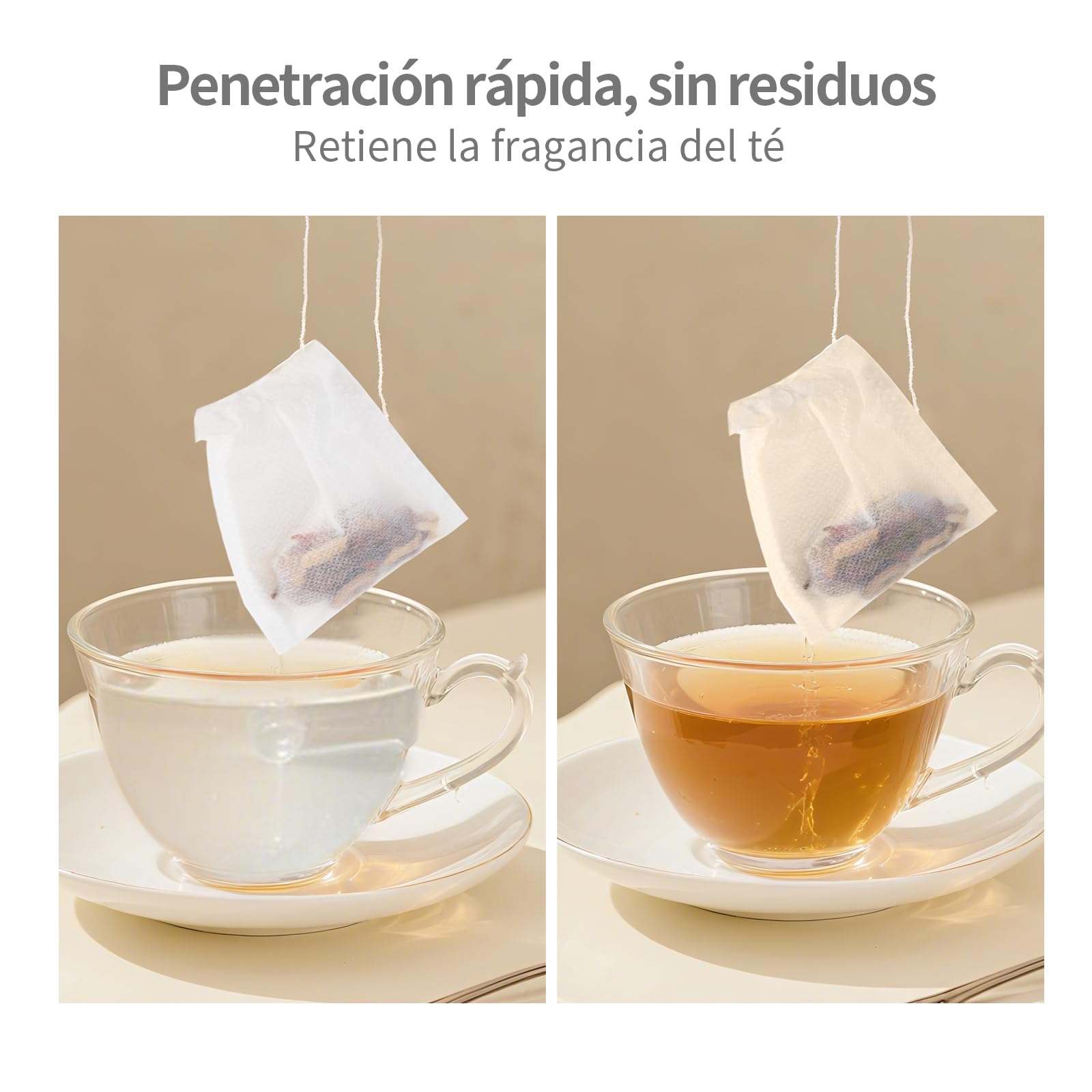 Bolsitas de Té Desechables para Rellenar con Cordón de Cierre 7 x 9 cm, Blanco
